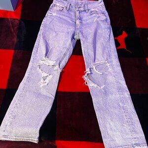 AE Stretch Super High-Waisted Ripped Ankle Straight Jean